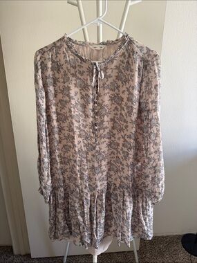Lucky Brand Blush Floral Long-Sleeve Tiered Dress